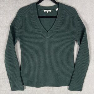 Vince Shaker Ribbed V-Neck Sweater Women's XS Wool Cashmere Blend Green